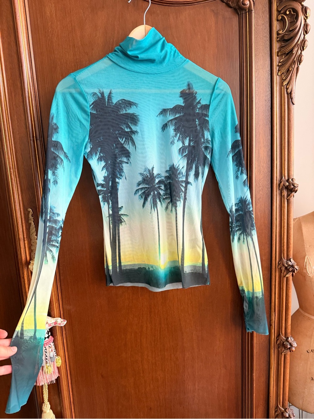 AFRM Kaylee Crewneck Mesh Top in Sunrise Palms Size Small NEW SOLD OUT